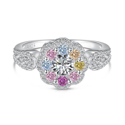[Kismet Jewels ]Delicate Colorful Round Cut Flower Shape Wedding Ring
